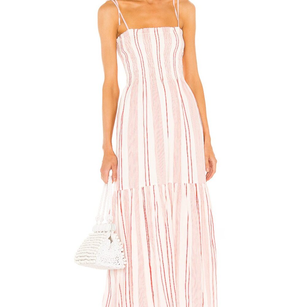 Joie Jailene Cotton Tiered Maxi Dress - Red and white striped, Size XXS
